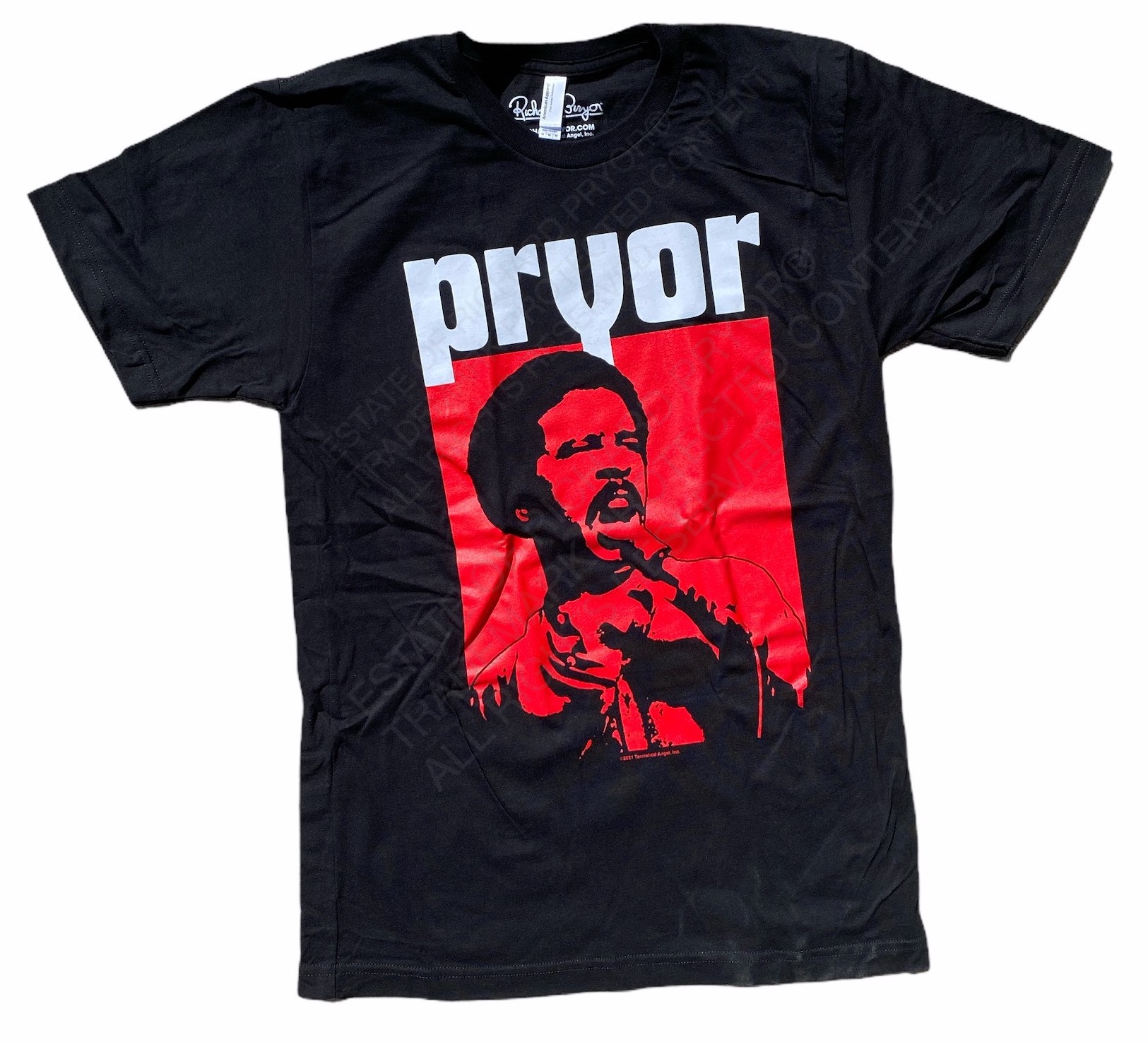 Official Richard Pryor® Black and Red Stencil Tee. Trademark Protected Content.